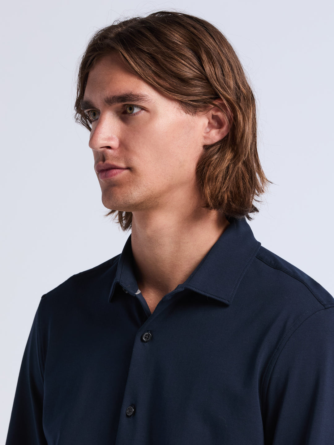Untucked Long Sleeve Cotton Shirt (Dark Sapphire) 