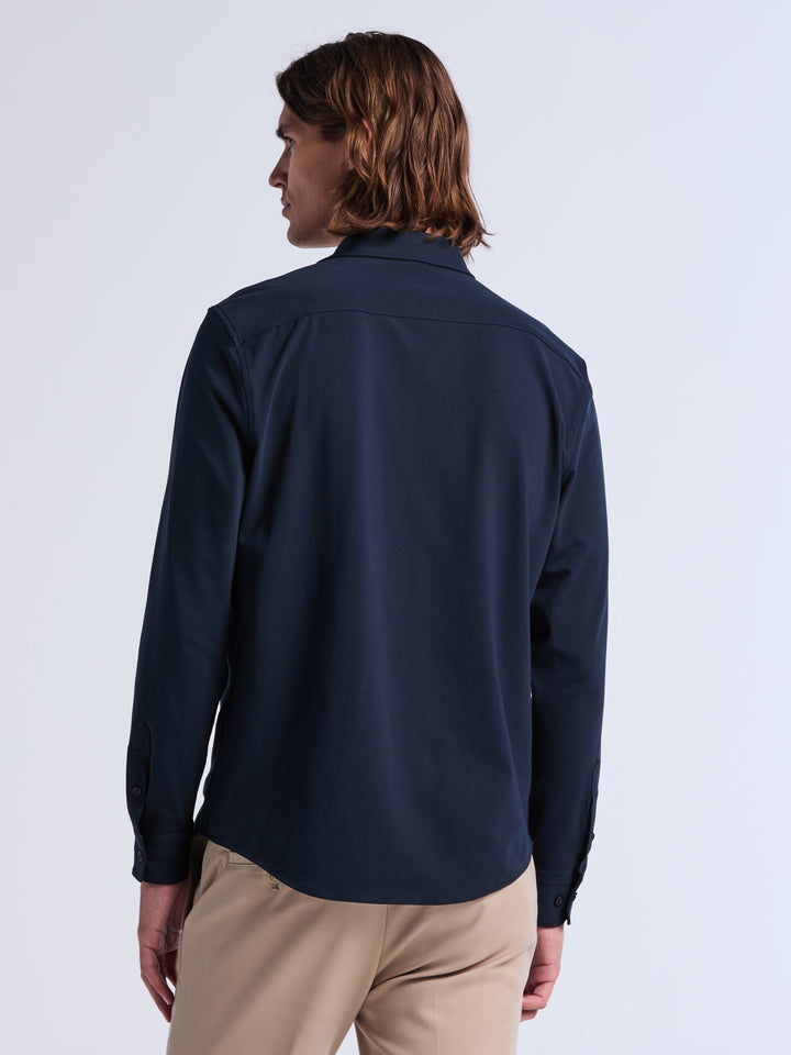 Untucked Long Sleeve Cotton Shirt (Dark Sapphire) 