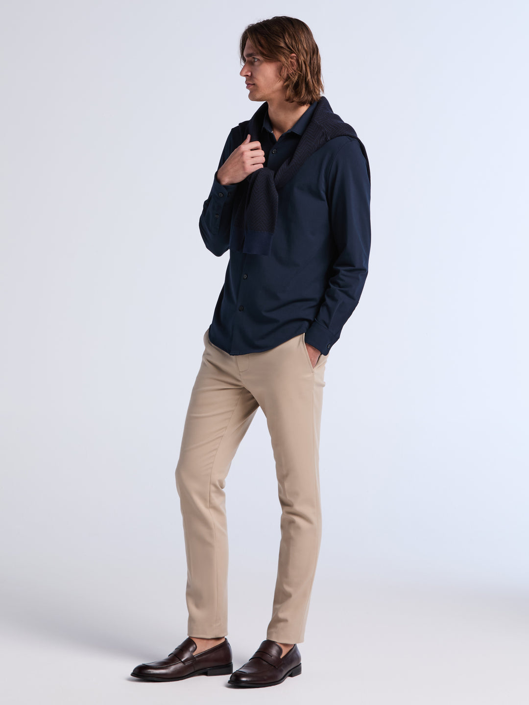 Untucked Long Sleeve Cotton Shirt (Dark Sapphire) 