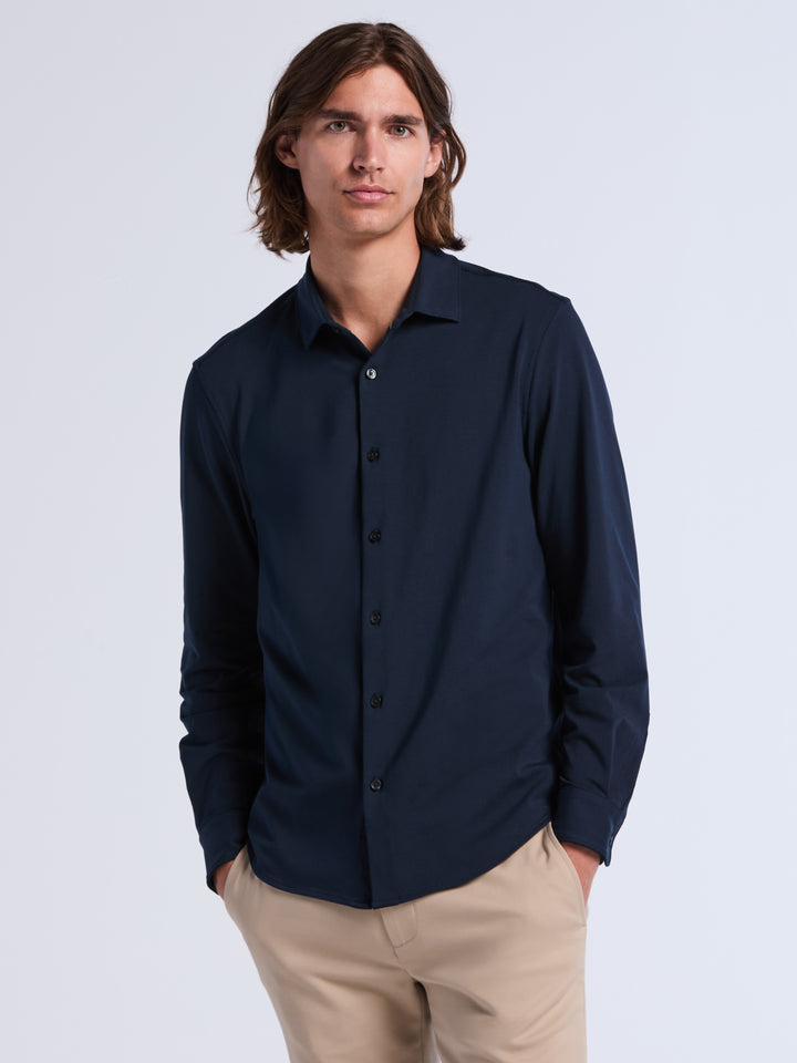 Untucked Long Sleeve Cotton Shirt (Dark Sapphire) 