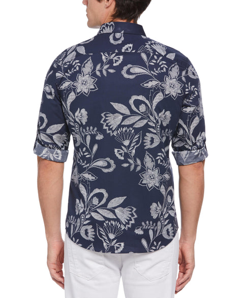 Untucked Floral Motif Shirt (Ink) 