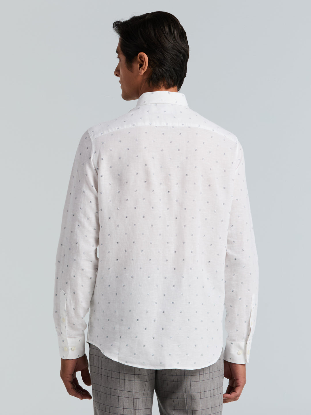 Untuck Geo Dot Print Long Sleeve Shirt (Bright White) 
