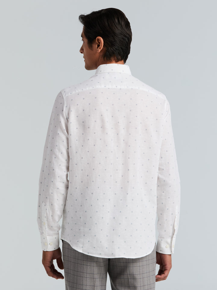Untuck Geo Dot Print Long Sleeve Shirt (Bright White) 