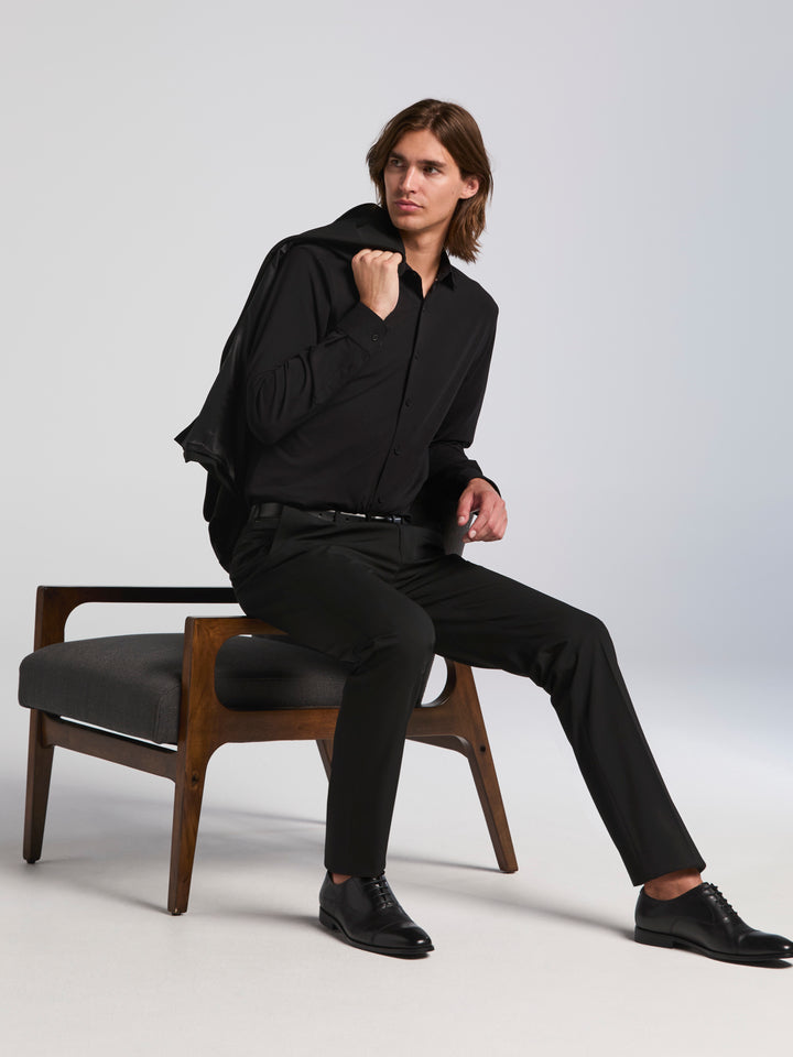 Untucked Long Sleeve Cotton Shirt (Black) 