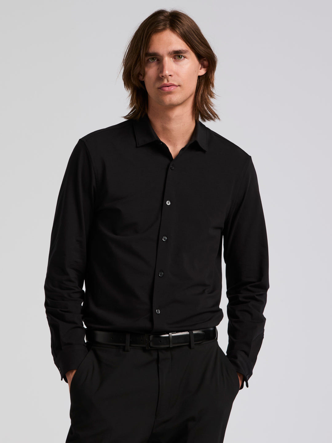 Untucked Long Sleeve Cotton Shirt (Black) 
