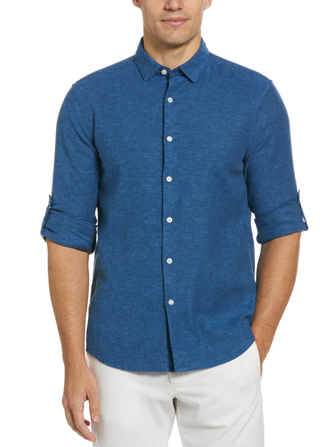 Untucked Linen Blend Stripe Shirt (Delft) 