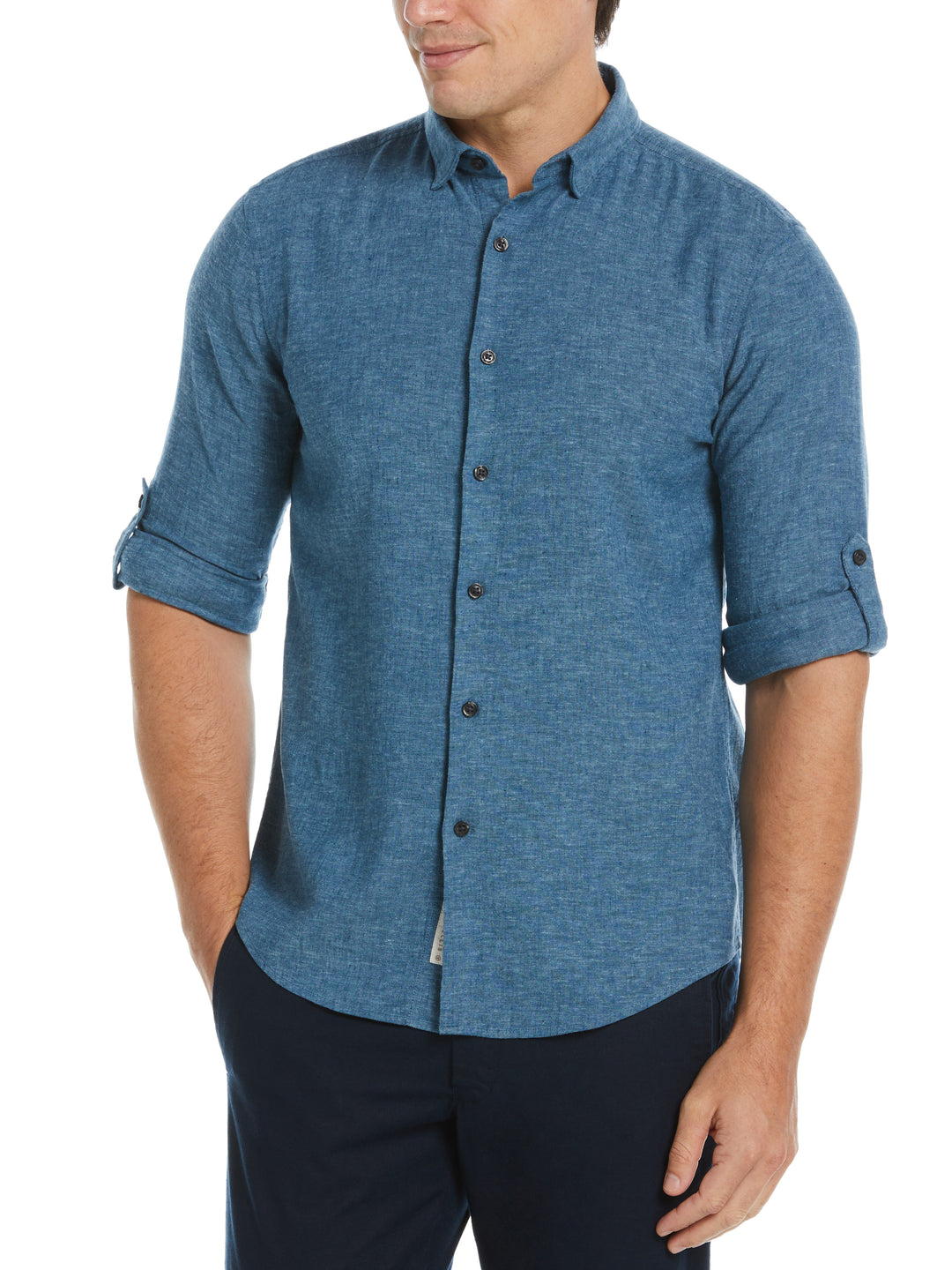 Untucked Linen Blend Stripe Shirt (Gibraltar Sea) 