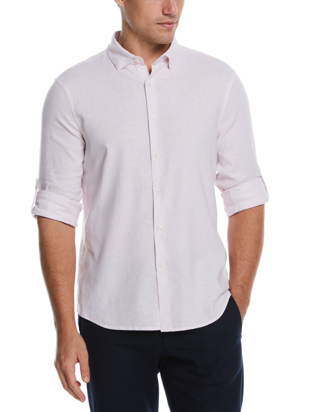 Untucked Linen Blend Stripe Shirt (Lavender Fog) 
