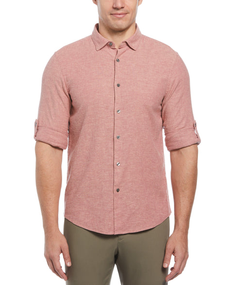 Untucked Linen Blend Stripe Shirt (Roan Rouge) 