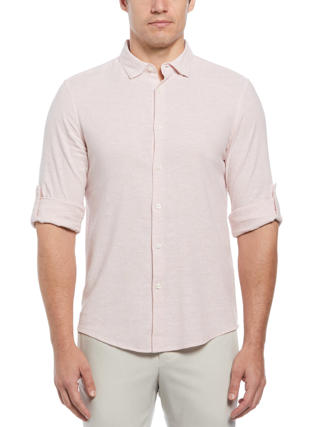 Untucked Linen Blend Stripe Shirt (Sepia Rose) 