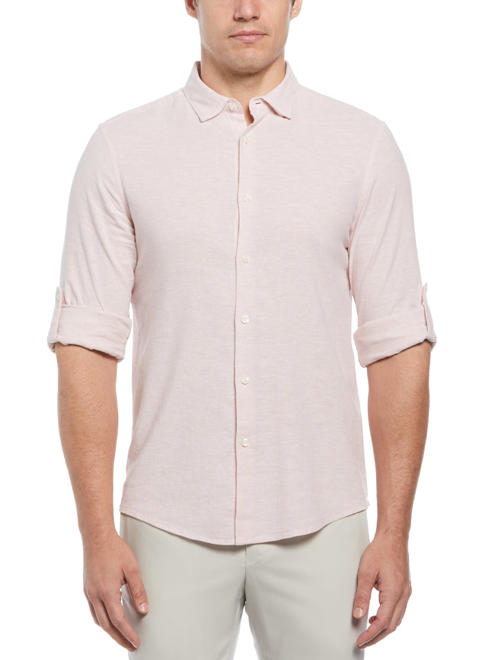 Untucked Linen Blend Stripe Shirt (Sepia Rose) 