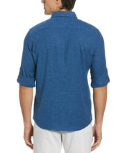 Untucked Slim Fit Linen Blend Rolled Sleeve Stripe Shirt (Delft) 