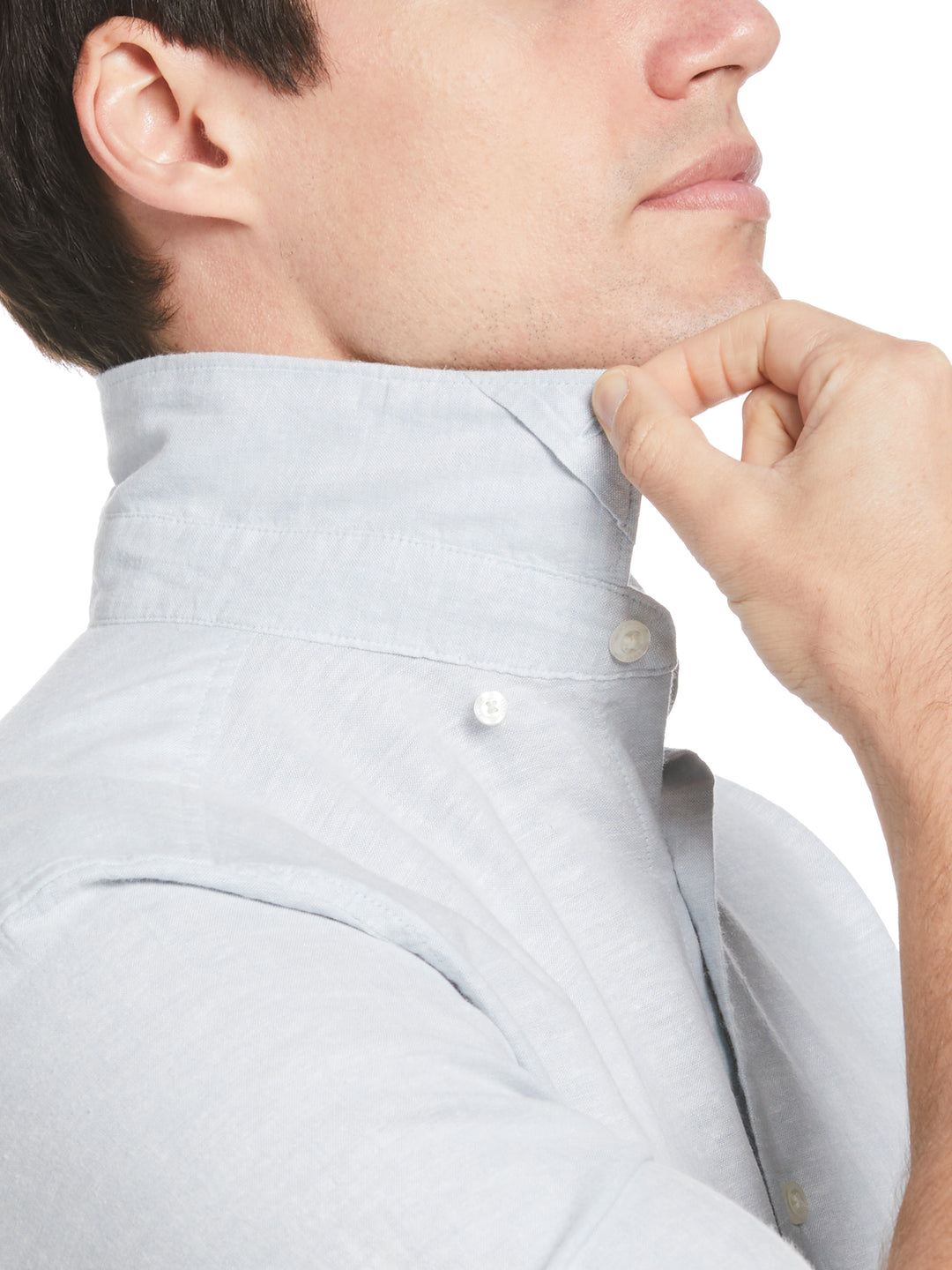 Untucked Linen Blend Stripe Shirt (Dusty Blue) 