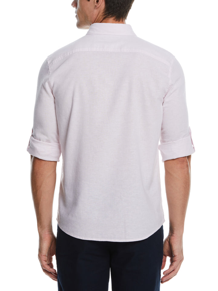 Untucked Linen Blend Stripe Shirt (Lavender Fog) 