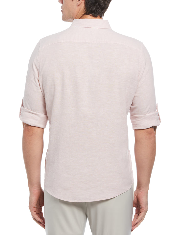 Untucked Linen Blend Stripe Shirt (Sepia Rose) 