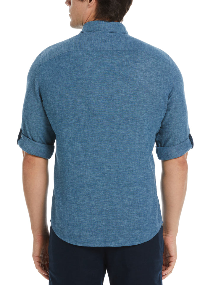 Untucked Linen Blend Stripe Shirt (Gibraltar Sea) 