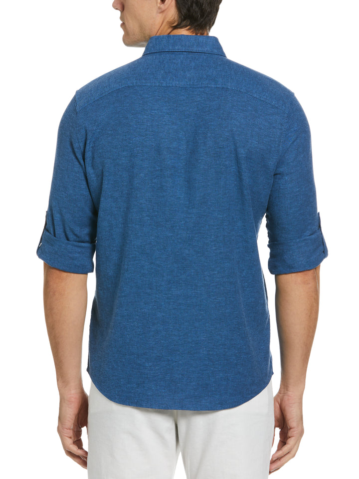 Untucked Linen Blend Stripe Shirt (Delft) 