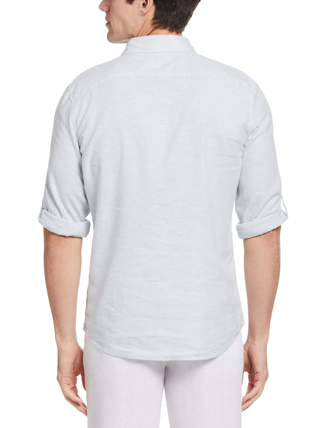 Untucked Linen Blend Stripe Shirt (Dusty Blue) 