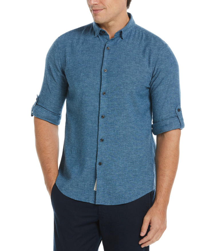 Untucked Linen Blend Stripe Shirt (Gibraltar Sea) 
