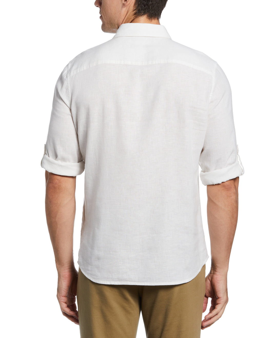 Untucked Slim Fit Linen Blend Rolled Sleeve Stripe Shirt (Bright White) 