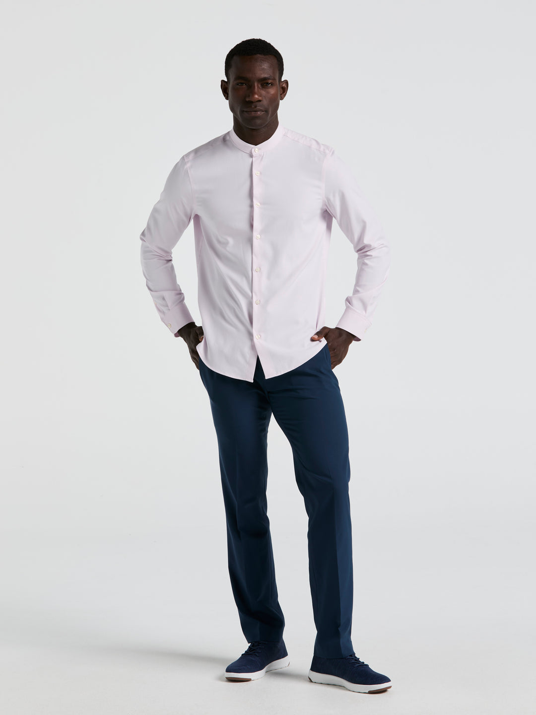 banded collar dress shirt with suit Monday Threads with Andre Julius (Ryan Clark NFL Live Series Volume 2). ,  ., Week 2 featured the @philadelphiaeagles , with a asymmetrical  double-breasted mandarin collar suit with silver buttons,