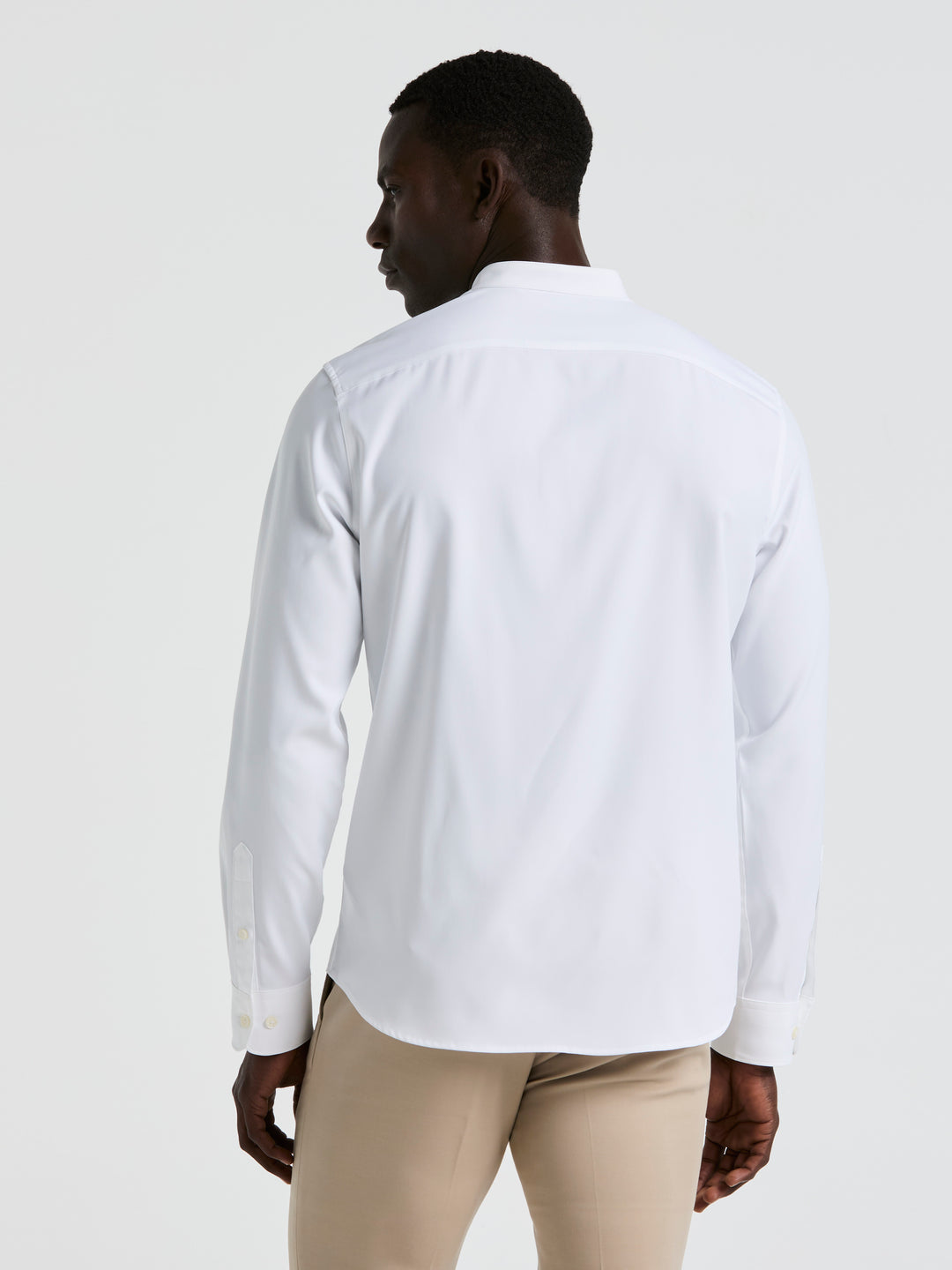Perry Ellis Men's Untucked Slim Fit Total Stretch Banded Collar Shirt in Bright White, Size 2XL, 100% Polyester, Solid Long Sleeves