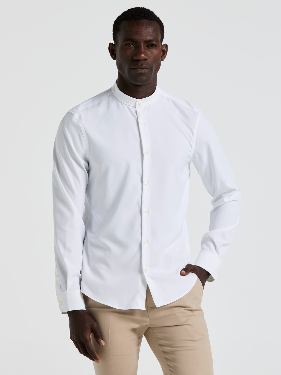 Perry Ellis Men's Untucked Total Stretch Slim Fit Banded Collar Shirt