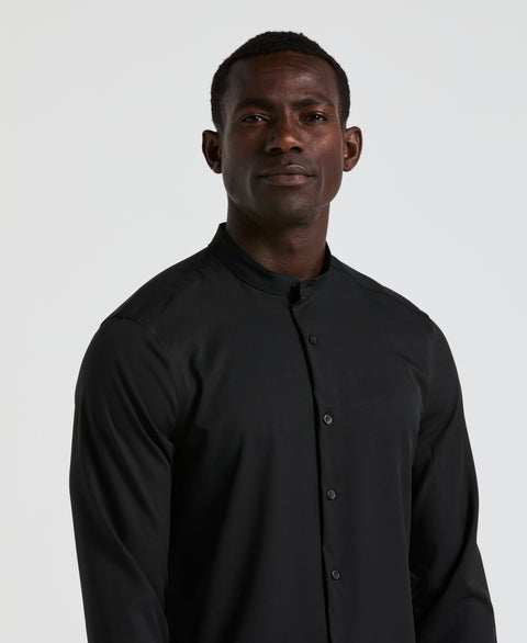 Untucked Total Stretch Slim Fit Banded Collar Shirt (Black) 