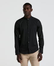 Untucked Total Stretch Slim Fit Banded Collar Shirt (Black) 