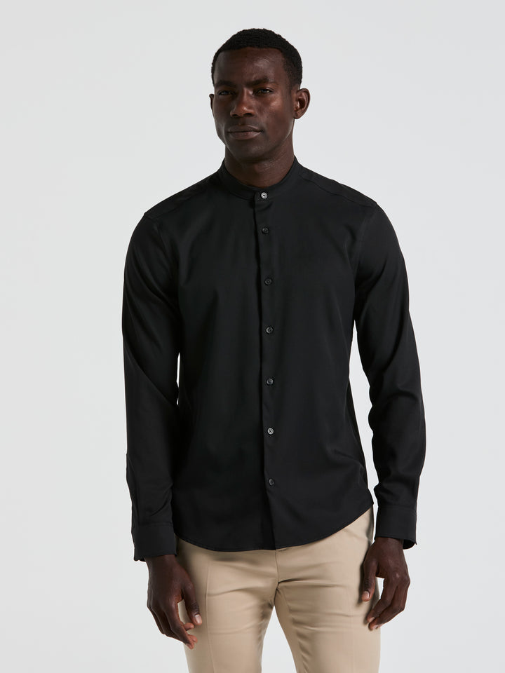 Untucked Total Stretch Slim Fit Banded Collar Shirt (Black) 