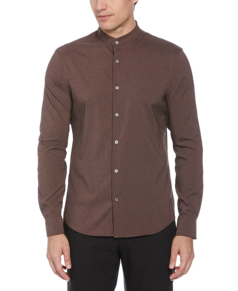 Untucked Total Stretch Slim Fit Banded Collar Shirt (Copper Brown) 