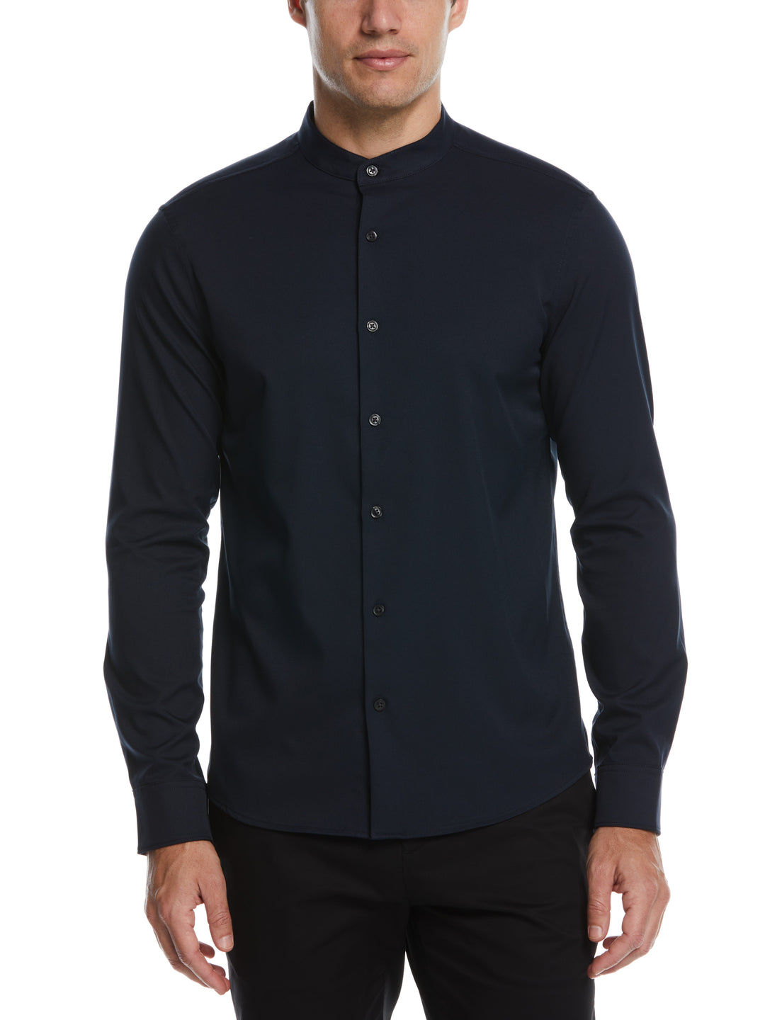 Untucked Total Stretch Slim Fit Banded Collar Shirt (Dark Sapphire) 