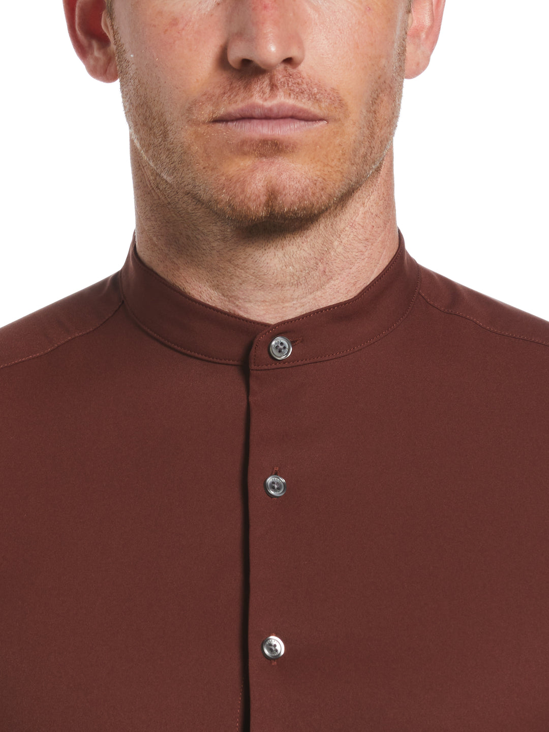 Untucked Total Stretch Slim Fit Banded Collar Shirt (Rum Raisin) 