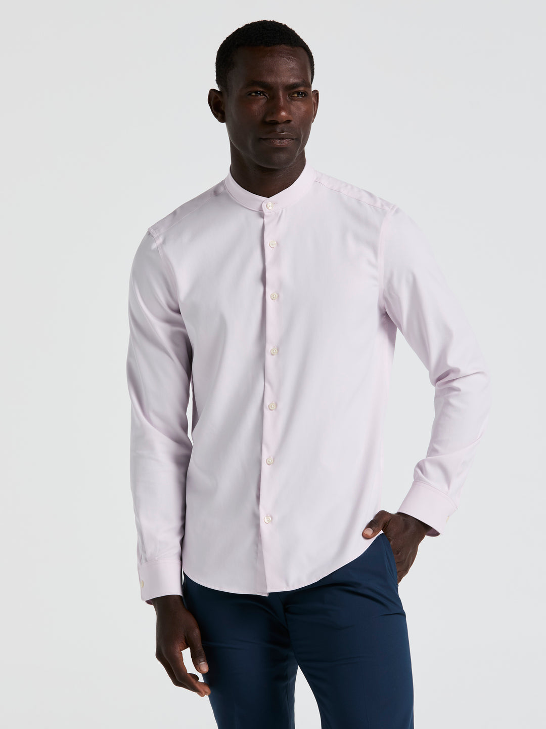 Untucked Total Stretch Slim Fit Banded Collar Shirt (Orchid Ice) 