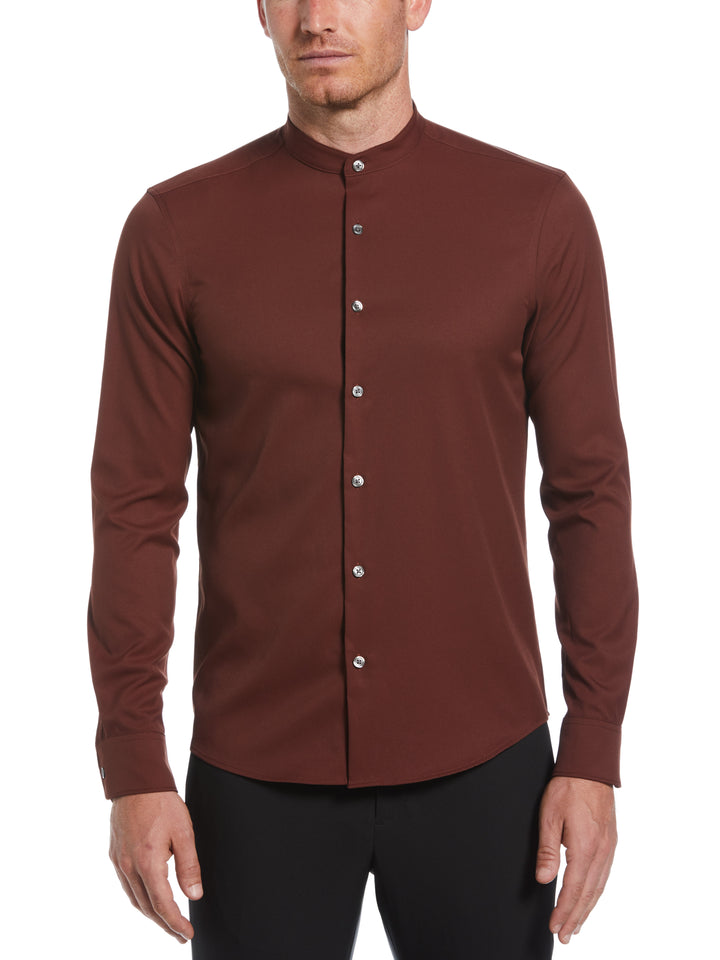 Untucked Total Stretch Slim Fit Banded Collar Shirt (Rum Raisin) 