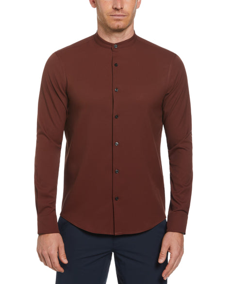 Untucked Total Stretch Slim Fit Banded Collar Shirt (Rum Raisin) 