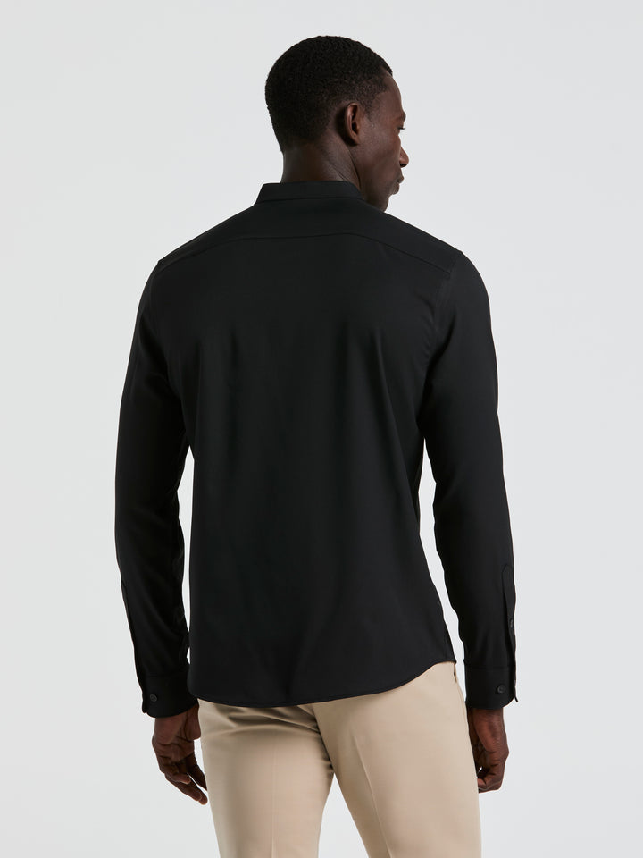 Untucked Total Stretch Slim Fit Banded Collar Shirt (Black) 