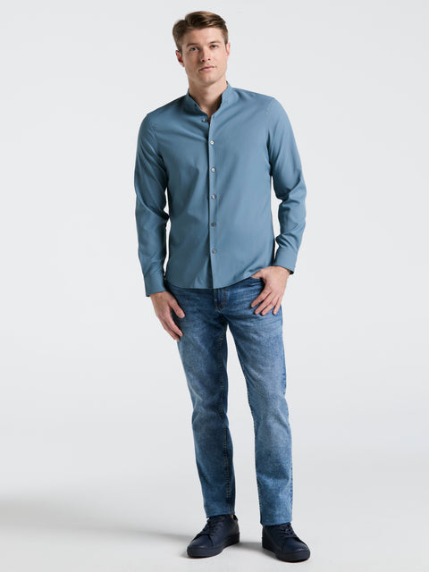 Untucked Total Stretch Slim Fit Banded Collar Shirt (Blue Mirage) 