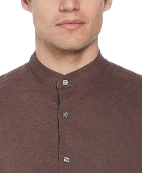 Untucked Total Stretch Slim Fit Banded Collar Shirt (Copper Brown) 