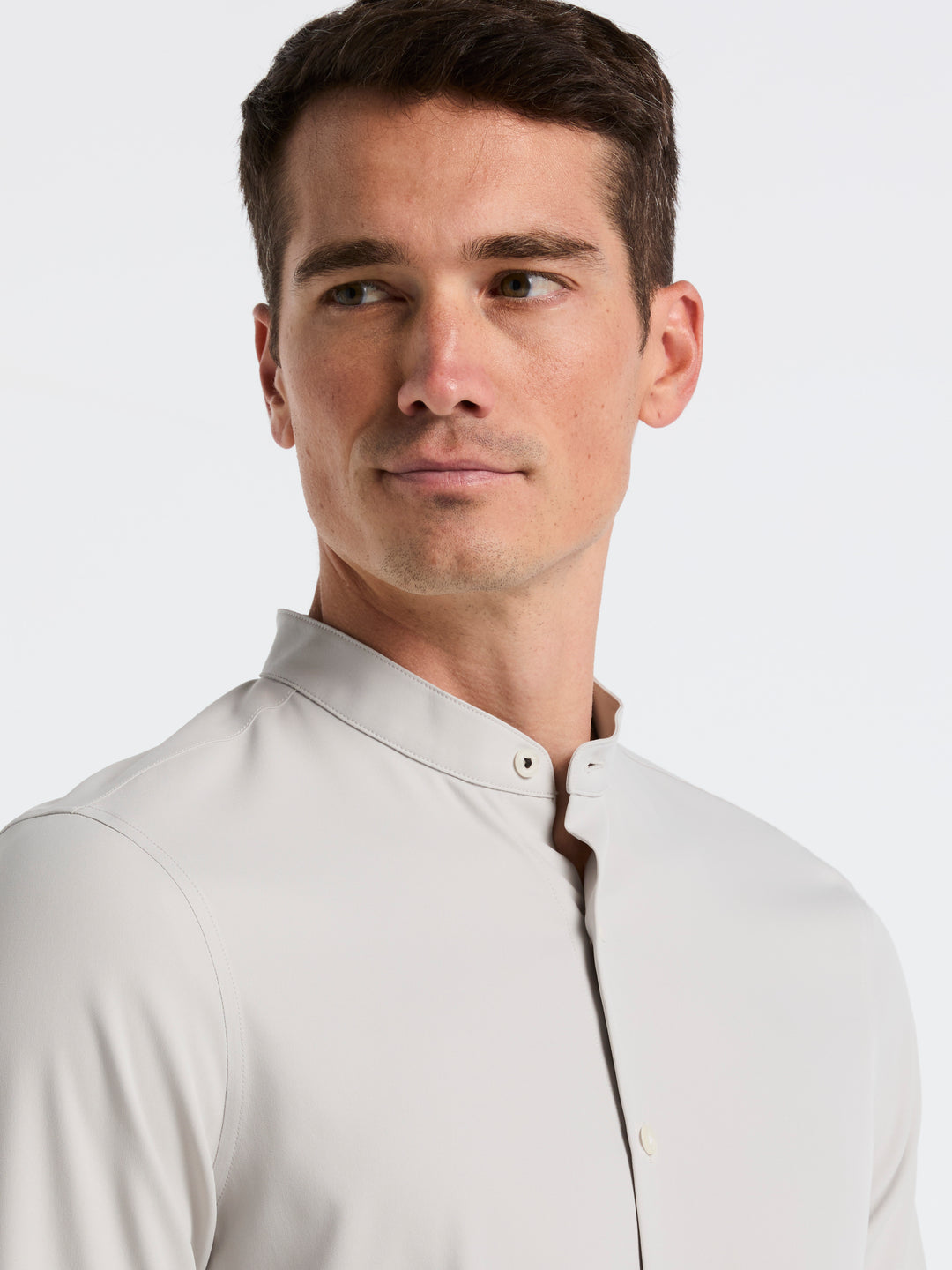 Untucked Total Stretch Slim Fit Banded Collar Shirt (Quiet Gray) 