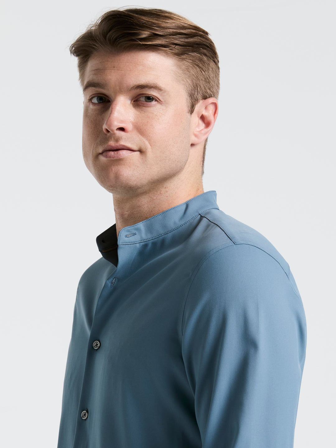Untucked Total Stretch Slim Fit Banded Collar Shirt (Blue Mirage) 