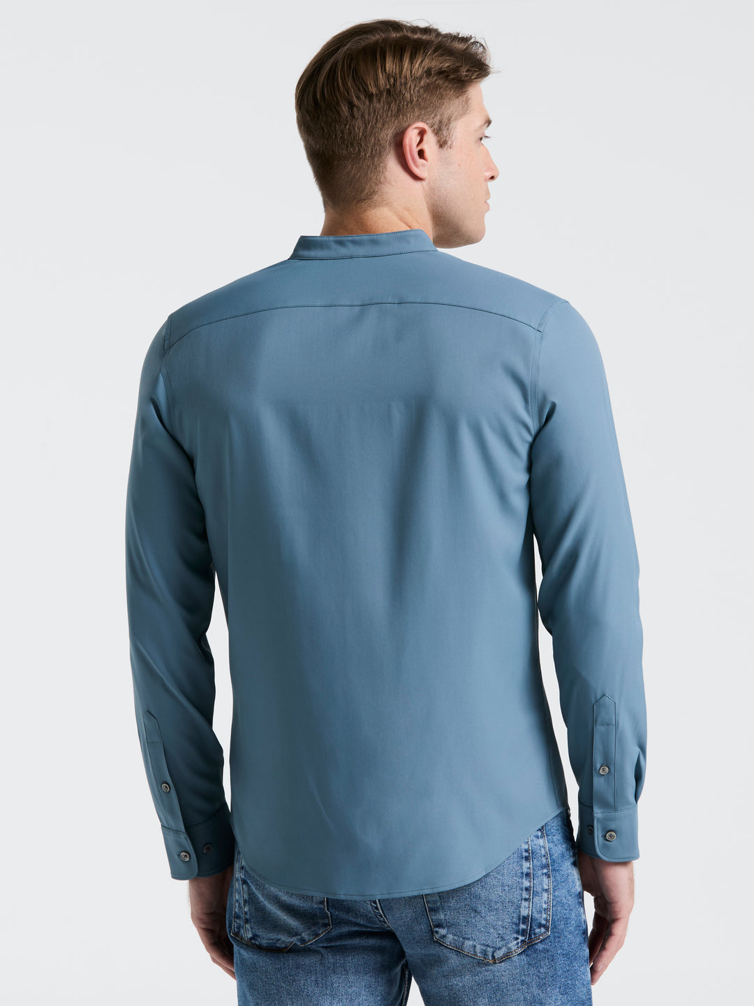 Untucked Total Stretch Slim Fit Banded Collar Shirt (Blue Mirage) 