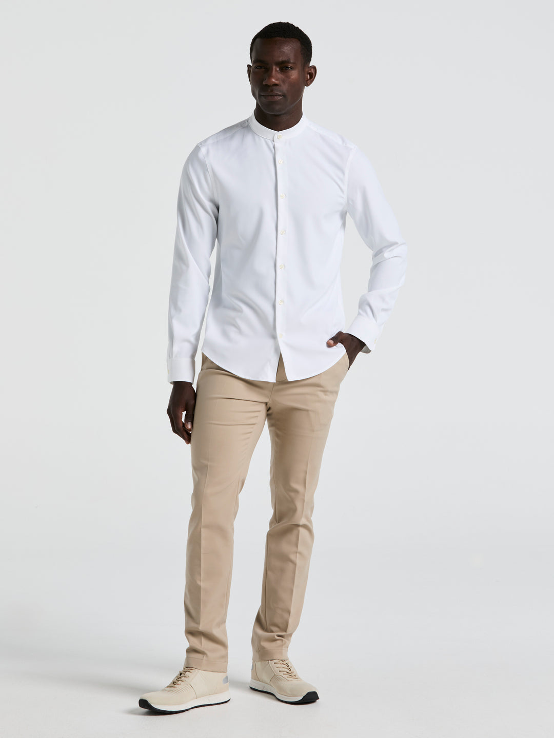 Untucked Total Stretch Slim Fit Banded Collar Shirt (Bright White) 