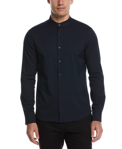 Untucked Total Stretch Slim Fit Banded Collar Shirt | Perry Ellis
