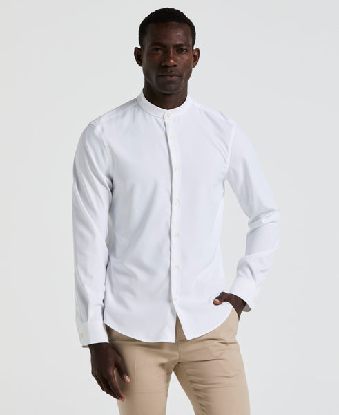 Mandarin Collar Dri Fit Shirts Collar White Untucked Slim Fit Stretch