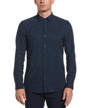 Untucked Total Stretch Slim Fit Leaf Print Shirt (Dark Sapphire) 