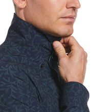 Untucked Total Stretch Slim Fit Leaf Print Shirt (Dark Sapphire) 