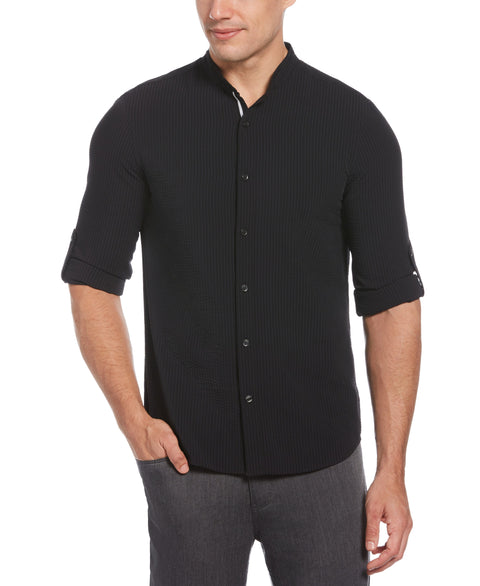 Untucked Total Stretch Slim Fit Seersucker Shirt - Black