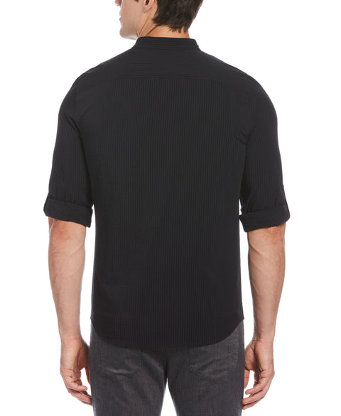Untucked Total Stretch Slim Fit Seersucker Shirt - Black