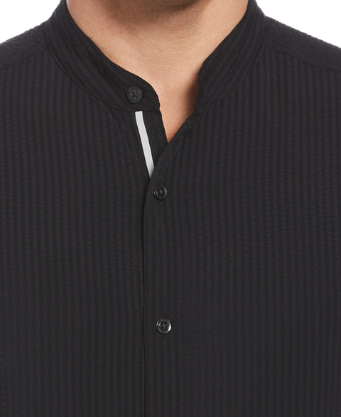 Untucked Total Stretch Slim Fit Seersucker Shirt - Black
